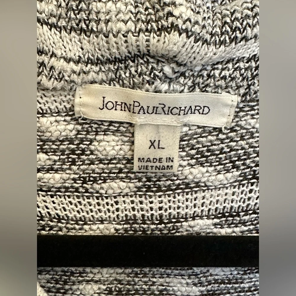 John Paul Richard Black and White Stripe Slub Knit Cowel Neck Sweater XL - Picture 4 of 4